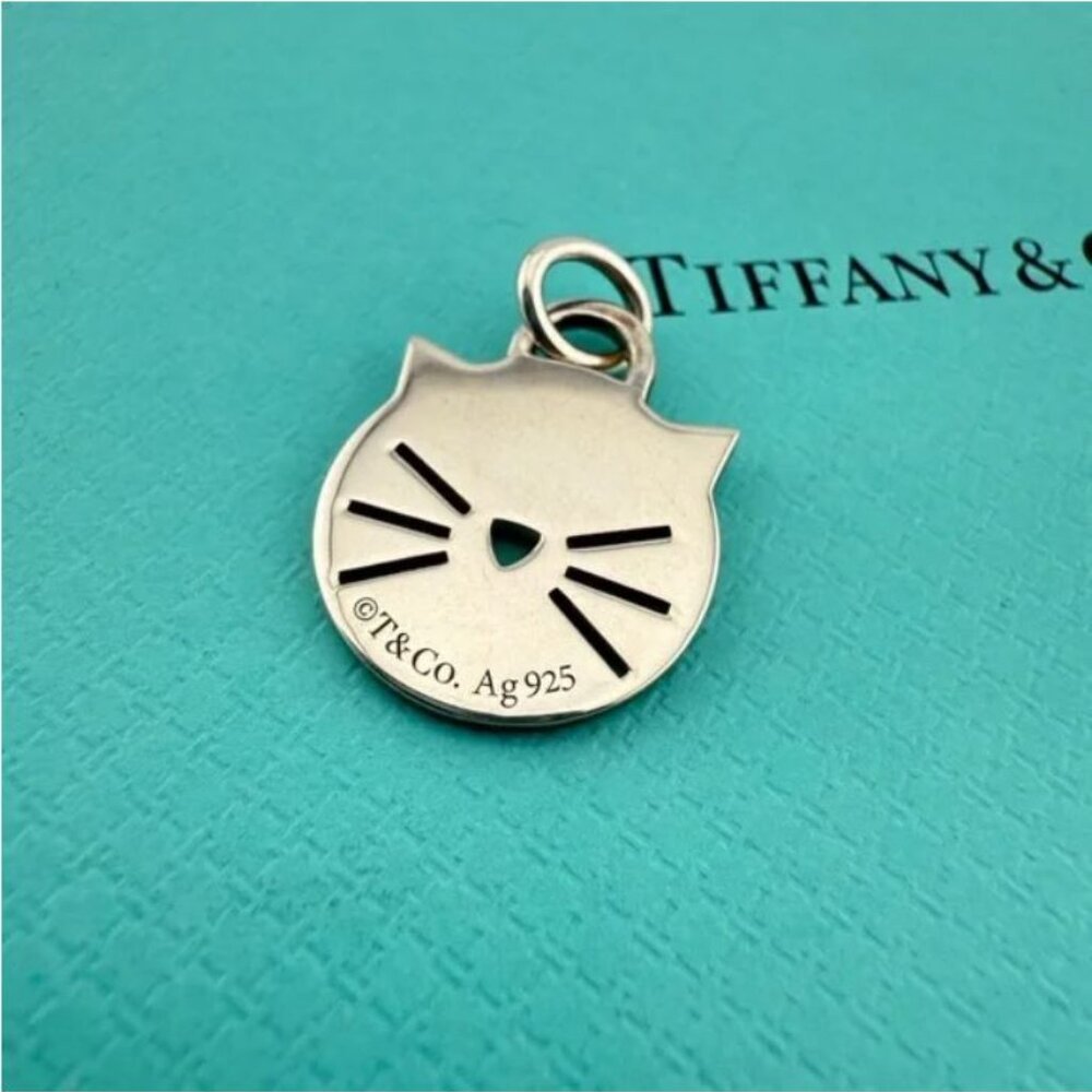 RARE Return to Tiffany Co Cat Kitten Tag Charm or Pendant in 925 Sterling Silver - Picture 2 of 4